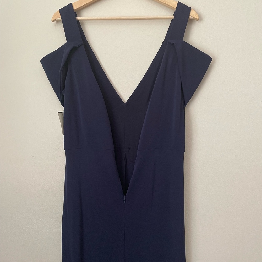 ABS by Allen Schwartz Navy Triangle Sleeve Deep V-Neck Gown - Picture 6 of 16